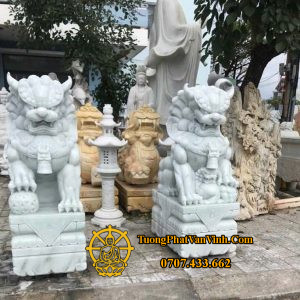 Mẫu tượng kỳ lần đá trắng xanh cao 1,6 mét (KL003)