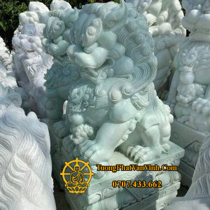 Tượng kỳ lân bằng đá trắng xanh ngọc cao 1 mét (KL004)
