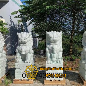 Mẫu tượng kỳ lân đá trắng xanh cao 1,27 mét (KL002)