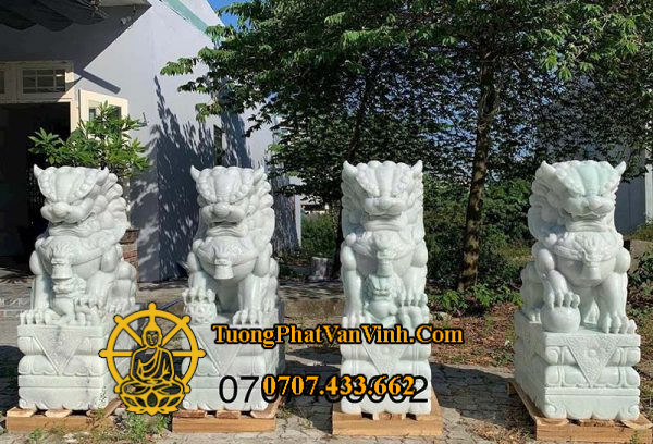 Mẫu tượng kỳ lân đá trắng xanh cao 1,27 mét (KL002)