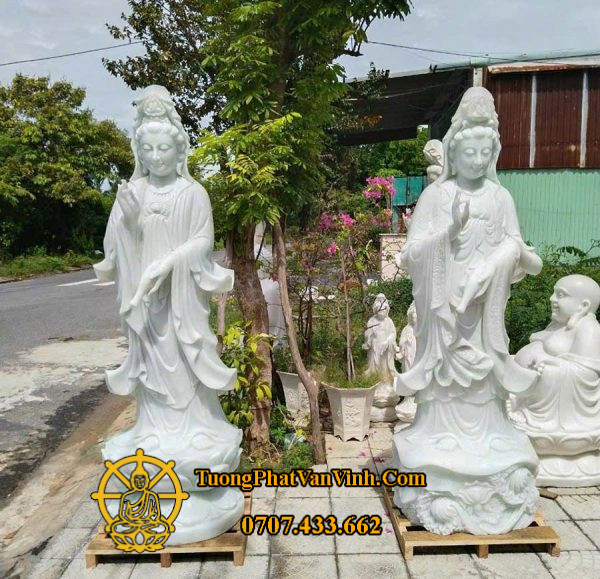 Tượng Phật Bà Quan Âm bằng đá đẹp nguyên khối cao 1,5 mét (QA004)