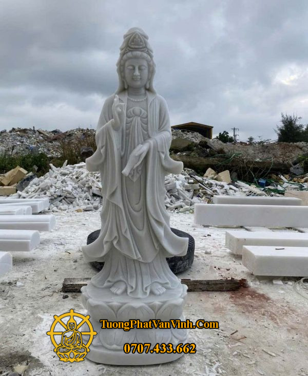 Mẫu tượng Phật Bà Quan Thế Âm Bồ Tát bằng đá trắng Non Nước cao 1,2 mét (QA003)