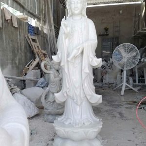 Tượng Phật Quan Âm bằng đá trắng đẹp cao 1m60 (QA02)