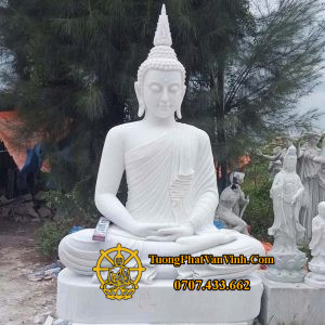 Tượng Phật Thích Ca Thái Lan bằng đá cẩm thạch trắng mịn đẹp cao 1,2 mét (TC003)