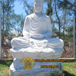 Tượng Phật Thích Ca bằng đá cẩm thạch trắng tự nhiên cao 1,8 mét (TC004)