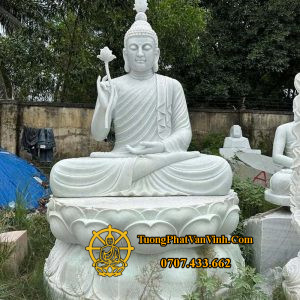 Mẫu tượng Phật Thích Ca bằng đá cẩm thạch trắng xanh tự nhiên cao 2 mét (TC005)