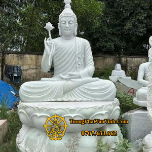 Mẫu tượng Phật Thích Ca kiểu Thái Lan bằng đá cẩm thạch trắng xanh cao 2 mét (TC008)