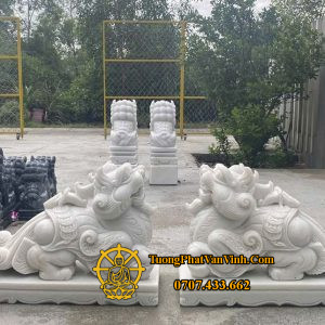 Cặp tỳ hưu đá trắng cẩm thạch để cổng dài 60 cm (TH004)