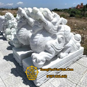 Cặp tỳ hưu đá trắng cẩm thạch dài 1,4 mét (TH002)