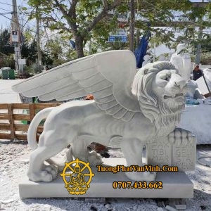 Mẫu sư tử có cánh bằng đá trắng đẹp dài 1,6 mét (ST003)