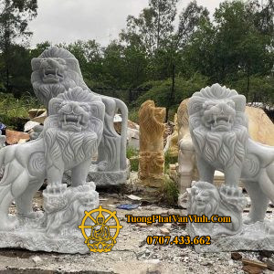 Mẫu cặp sư tử bằng đá trắng cẩm thạch cao 1,5 mét(ST002)