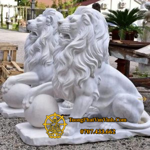Mẫu cặp sư tử bằng đá trắng tự nhiên cao 1,27 mét (ST005)