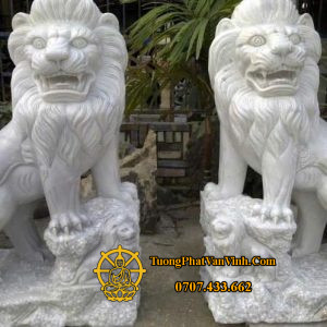 Mẫu cặp sư tử bằng đá trắng tự nhiên cao 1,2 mét(ST004)