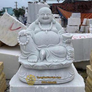 Mẫu tượng Phật Di Lặc bằng đá trắng Non Nước tự nhiên nguyên khối cao 80 cm (DL004)