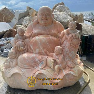 Mẫu tượng Phật Di Lặc Ngũ Phúc bằng đá vàng cà rốt tự nhiên cao 1 mét (DL006)