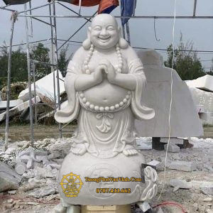Mẫu tượng Phật Di Lặc chúc phúc bằng đá trắng tự nhiên cao 1,27 mét (DL005)
