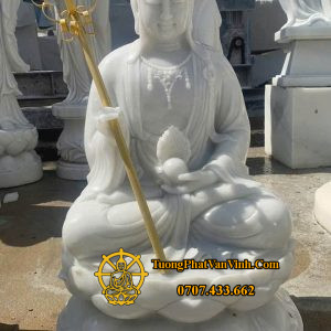 Mẫu Tượng Địa Tạng Vương Bồ Tát bằng đá trắng đẹp cao 1 mét (ĐT004)
