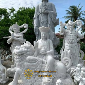 Tượng Địa Tạng Cưỡi Đề Thính bằng đá tự nhiên nguyên khối cao 1,6 mét (ĐT006)