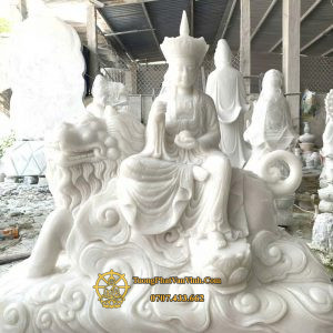 Tượng Địa Tạng Cưỡi Đề Thính bằng đá trắng nguyên khối cao 1,4 mét (ĐT008)