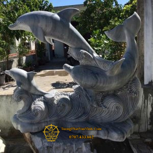 Tượng cá heo để hồ bằng đá cẩm thạch xám cao 1,2 mét (CH007)