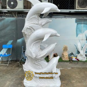 Tượng cá heo phun nước bằng đá đẹp cao 1,5 mét (CH001)