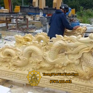 Tượng Ông Rồng bằng đá cẩm thạch vàng dài 2,8 mét (R006)