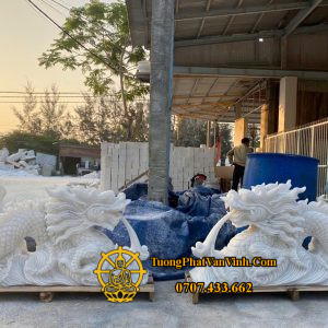 Tượng Ông Rồng bằng đá cẩm thạch trắng dài 1,6 mét (R008)